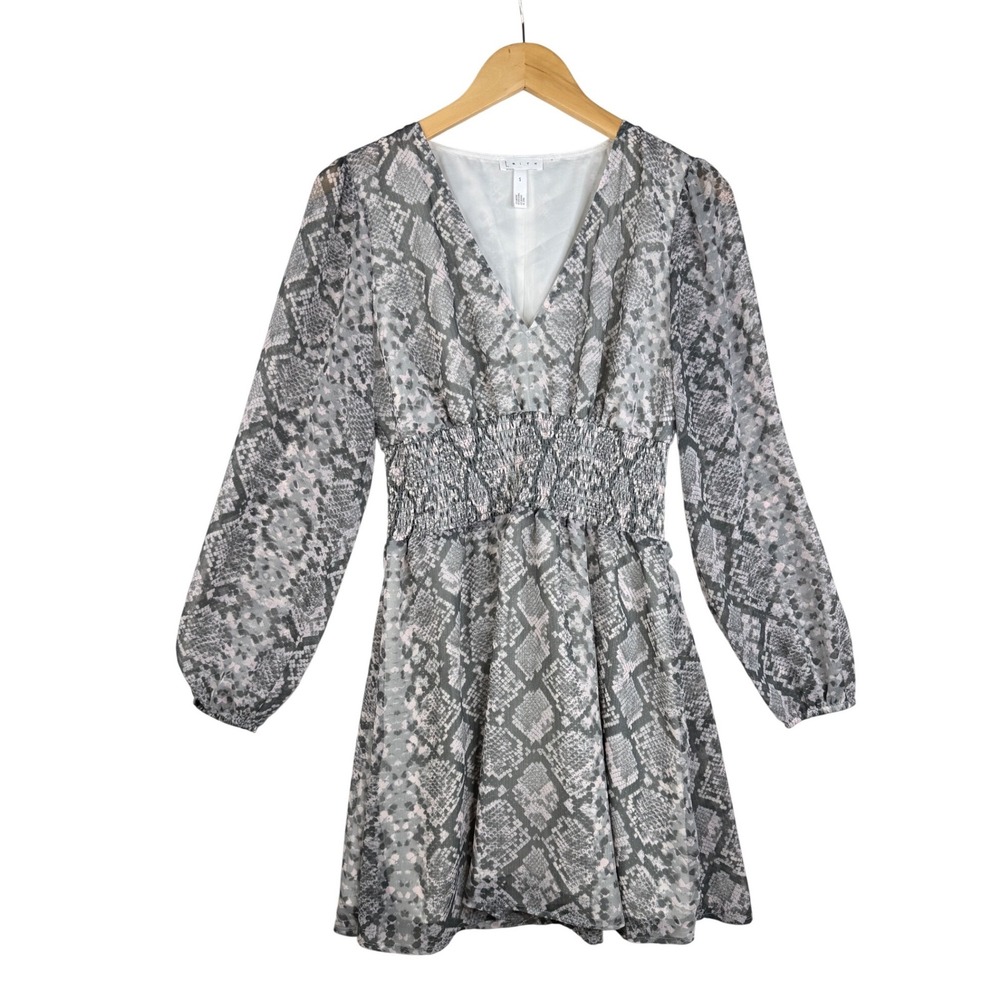 Leith Snakeskin Print Long Sleeve Mini Dress size Small Black/Gray